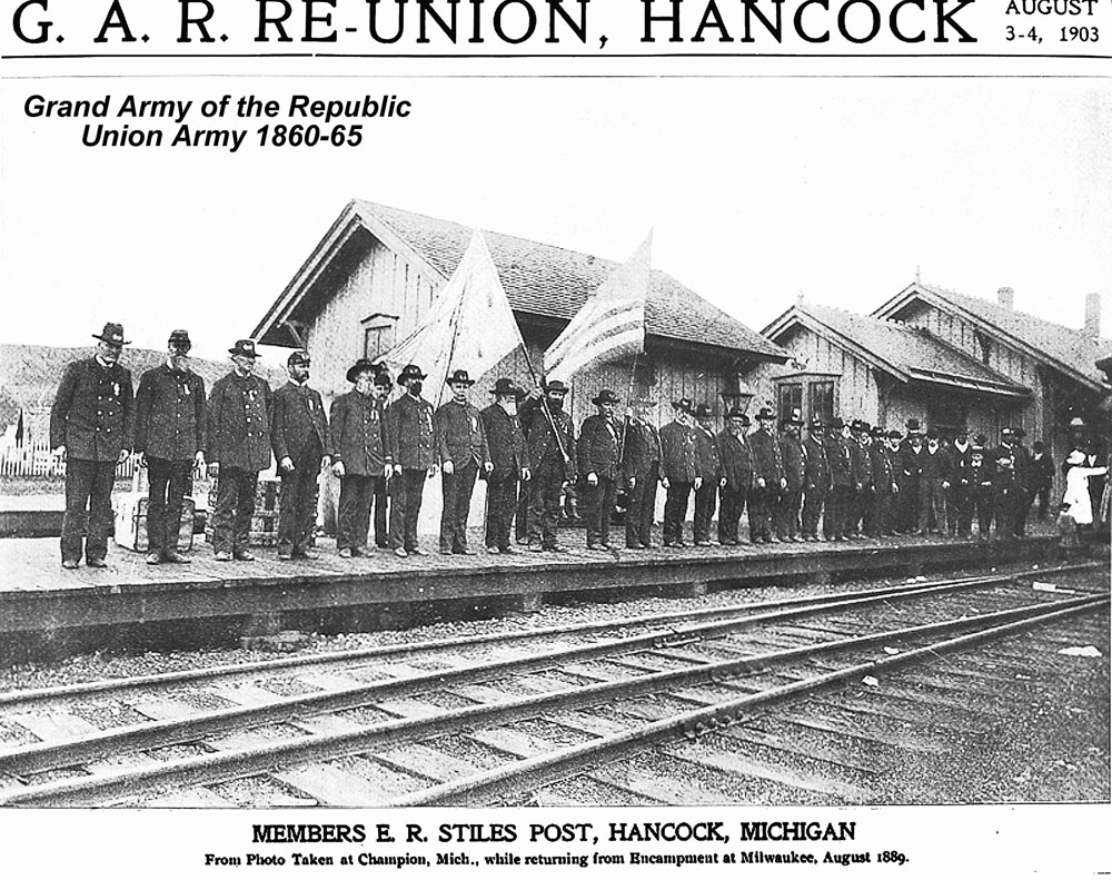 Post No.176 renamed itself the E.R.Stiles, Post 176, shortly after forming, in honor of a Hancock man killed in action during the Civil War. It continued to meet and function into the 1900s, meeting for instance in 1930 on the second Saturday of the month at the Scott Building, in Hancock . Commander was W.Mason, Quartermaster was John Ralph, and J.W.Wyckoff was Post Adjutant. It is not known when the Hancock Post disbanded, the National Charter was dissolved in 1956, following the death of the last Civil War survivor.