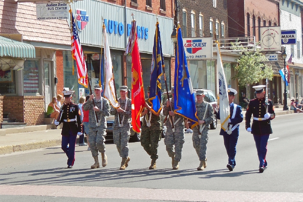 A composite group of Veterans form the main Color Guard.