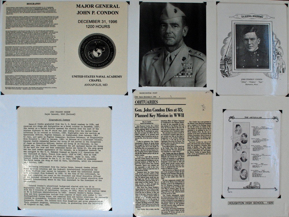 This wall display was recently rediscovered in Houghton, after having been missing for a number of years. It had been put together following the General's passing in 1996. It is currently placed in the Alfred Erickson Post 186, American Legion, in Hancock.
