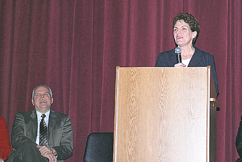 Hancock Public School Superintendent and Middle School Principal Monica Healy, welcomed the School Board, Construction company representatives, and the public.