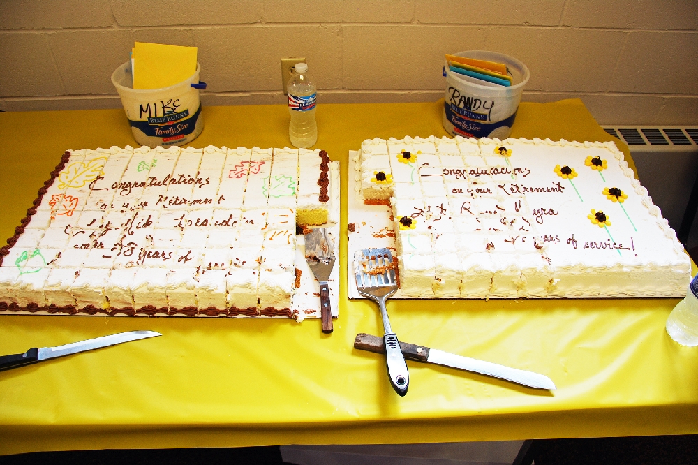 A retirement party was held on October 15th, at the Hancock Fire Hall, to honor both men, and celebrate their retirement.  With many pizzas, coffee and refreshments, and course, the special cakes, one for each.