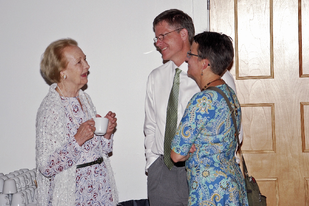 Actress Taina Elg visited Hancock in September, 2015, as a part of the Festival Ruska at Finlandia University. She is greeted by Finlandia President Dr. Phillip Johnson and his wife Renee . Miz Elg was born in Finland, and was caught up in the War with Russia, later going to Helsinki to study with the Finnish National Ballet. Later, with a Ballet Company in London, she was discovered by an American movie producer, with MGM Studios. 