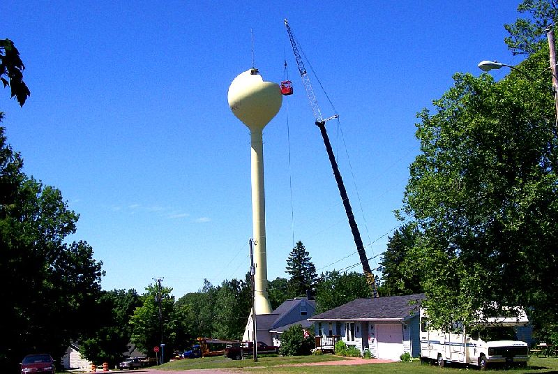 A Michigan State Drinking Water Revolving Loan, funding a $3,720,000 project budget, led to construction that began this summer. Being removed here is the Poplar Street water tank.
