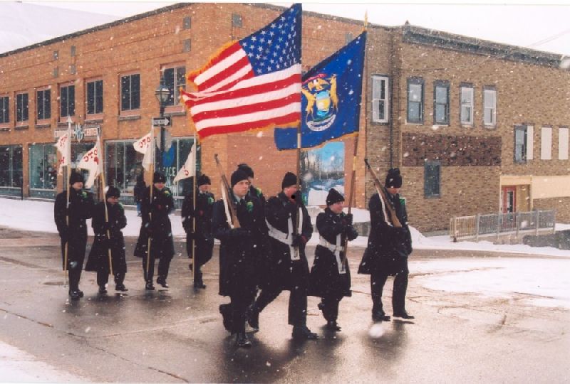 The annual morning Parade was led off by the Hancock High ROTC Drill Team Unit.