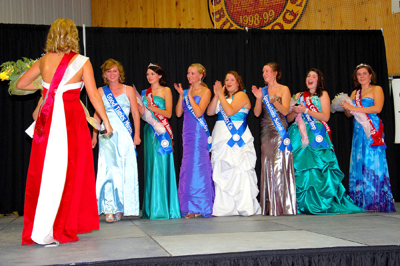 Thursday night featured the Miss Houghton County Queen Pageant, in the Indoor Arena stage area. There were 8 candidates for the Queen Title. Here, the winner is announced.